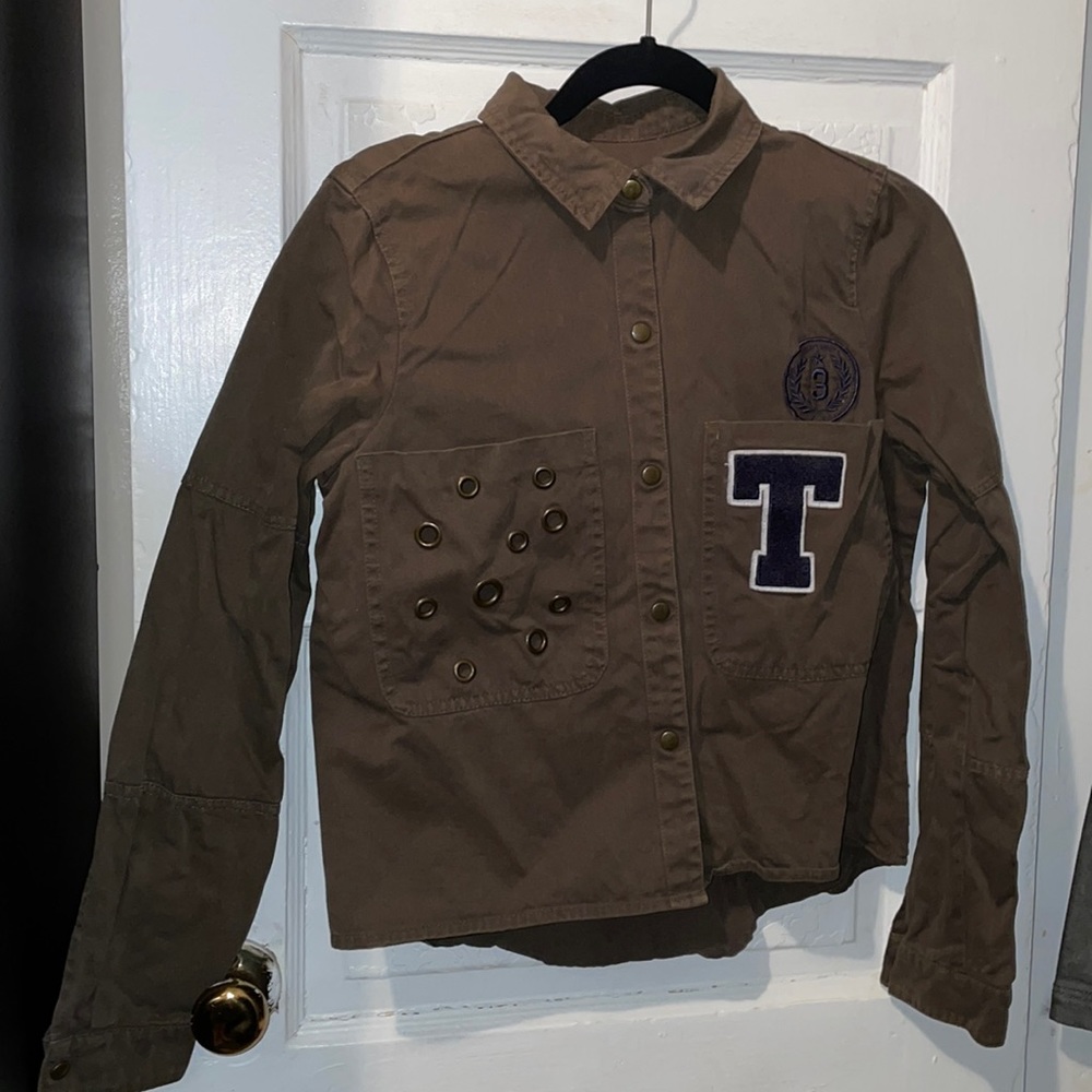 Navy Green Zara Trafaluc snap buttons oversized shirt size XS, like new!